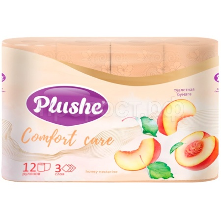 Туалетная бумага 3 слоя "Plushe Comfort care Honey Nectarine" 12рулонов Персик Аромат/12шт/75262