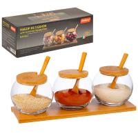 Набор банок д/сыпуч. прод. (0,34л*3шт) Bambu стекло на подставке с ложечками 111191 /12шт/Mallony