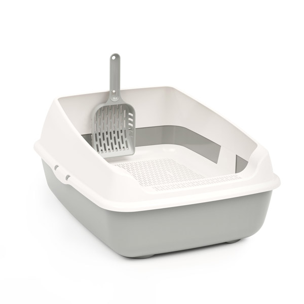 Туалет для кошек глубокий полный комплект с совком серый