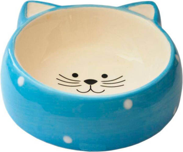 Миска керамика Мордочка кошки голубая горох 12,5*4см 180мл