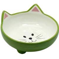 Миска керамика Мордочка кошки на ножках зеленая 13,5*13,5*7,5см 140мл/МКР2149/Евро