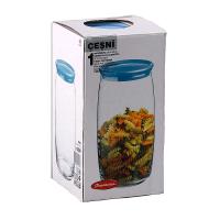 Банка стеклянная 1500мл Чешни с крышкой голубой /43023