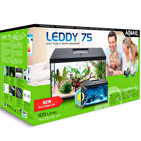 Аквариум прямоугольный полный комплект 105л(76х36х46см) LEDDY SET 75 черный/124534/АП