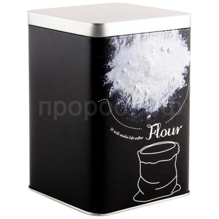 Банка д/сыпуч. прод. 1л Мука металл.с крышкой квадратная/24шт/008513/Mallony