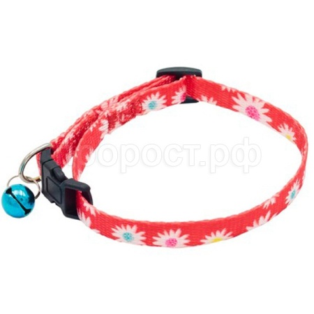 Ошейник нейлон 10мм Ромашка д/кошек 30см красный/00210045-02/Каскад