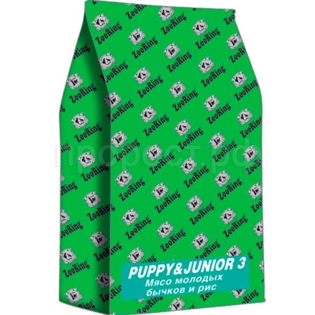 Корм для собак ZooRing Junior3 для щенков средних и крупных  пород мясо молодых бычков 20кг