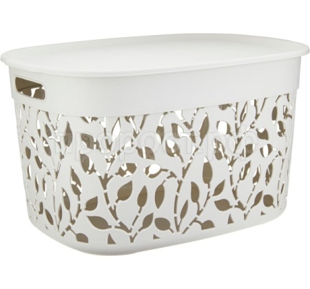 Коробка д/хранения ФЛОРА 25л белый ротанг с крышкой М2364 /5шт/М-пласт 