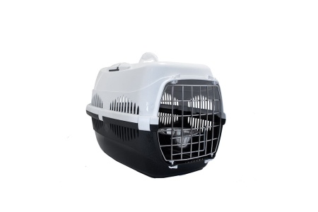 Переноска Спутник №2 ZooM с метал дверцей+наплечный ремень+мис до12кг 33*49*32см сер-бел/4094/