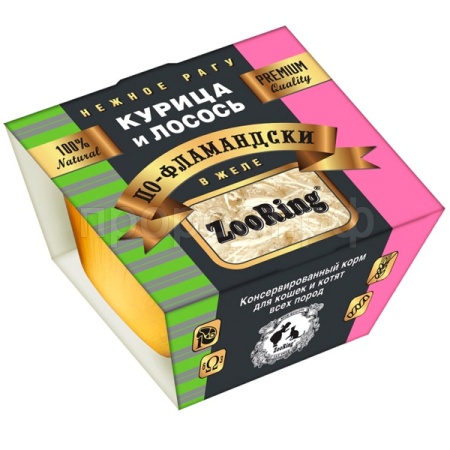 Кошки ZooRing рагу желе курица/лосось по-фламандски д/кошек и котят ж/б 75гр/12шт/521664 ЧЗ