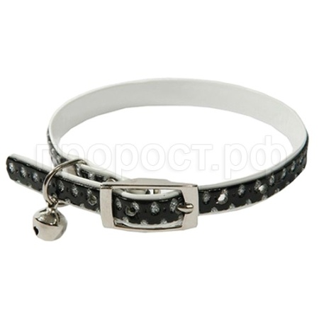 Ошейник синтетик 10мм двойной с блестками и бубенчиком черный 28см/00210115-07