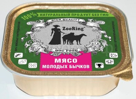 Собаки ZooRing д/всех пород собак паштет мясо молодых бычков ж/б 100гр/16шт/313345