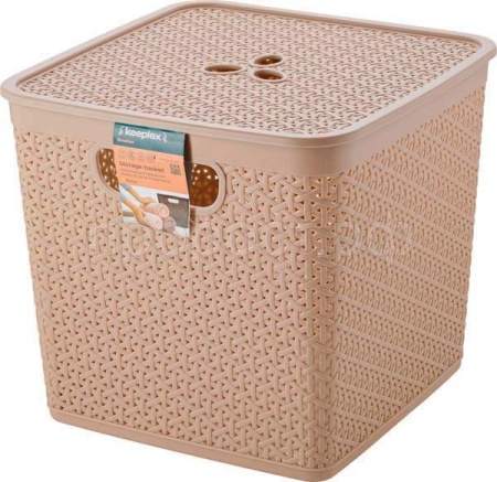 Корзина д/хранения Keeplex Rattan 21л с крышкой квадрат. морской песок KL1305 /6шт/ПР